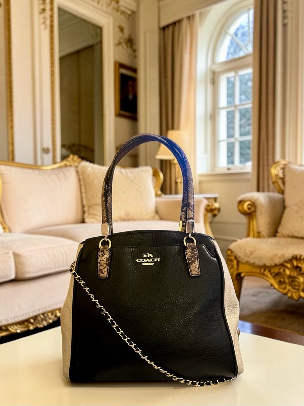 COACH Exotic Trim Minetta Satchel – Black/Cream Colorblock - Picture 1 of 5